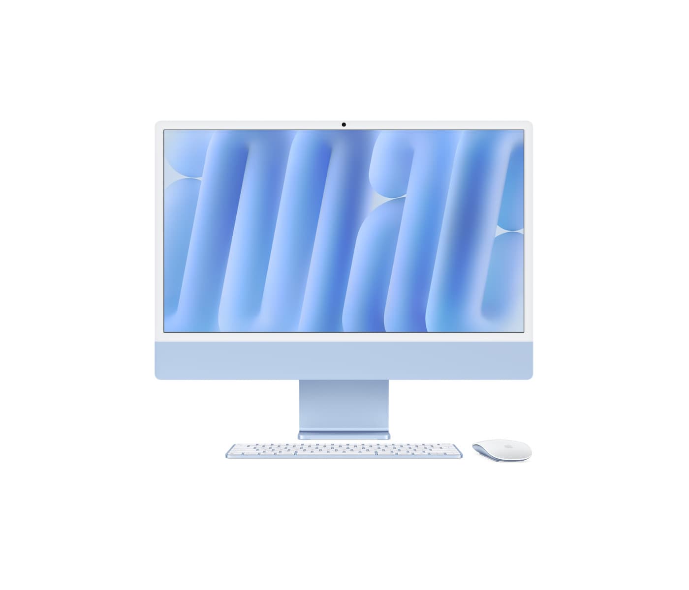 iMac 24 اینچ آبی با کیبورد و ماوس، عکس رسمی اپل