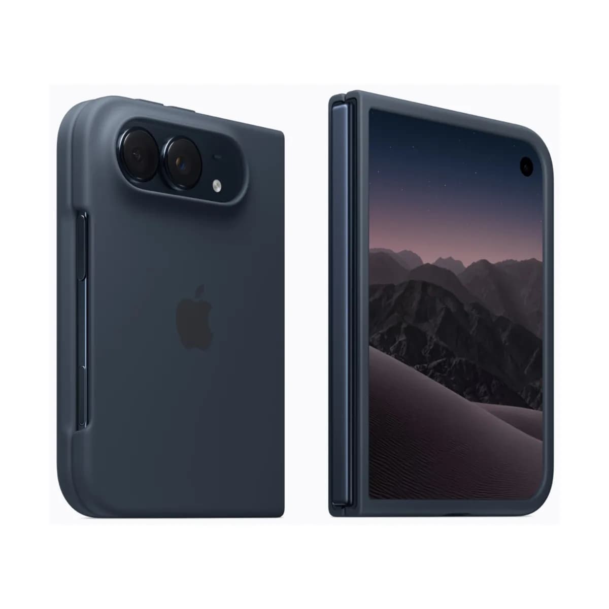 قاب سیلیکونی iPhone Duo سرمه‌ای، عکس خبری اپل، نمای بسته و باز.